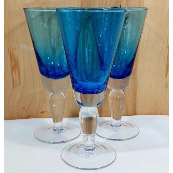 Crate and Barrel Other - 3) Crate Barrel Aqua Seeded Bubble Stem Water Sweet Tea Glasses